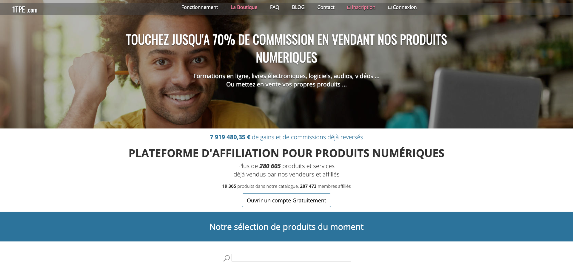 Plateforme d affiliation pour produits numériques et système de paiement sur Internet 1TPE com