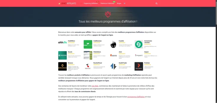 Capture de la page d’accueil de LinksAffiliate en français — 15 septembre 2026